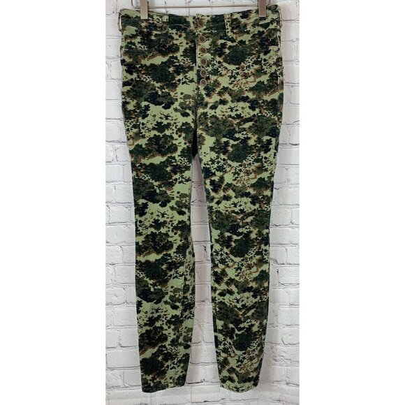 PILCRO by ANTHROPOLOGIE Green Camo Corduroy High Rise Skinny Pants Size 28 - Picture 1 of 9
